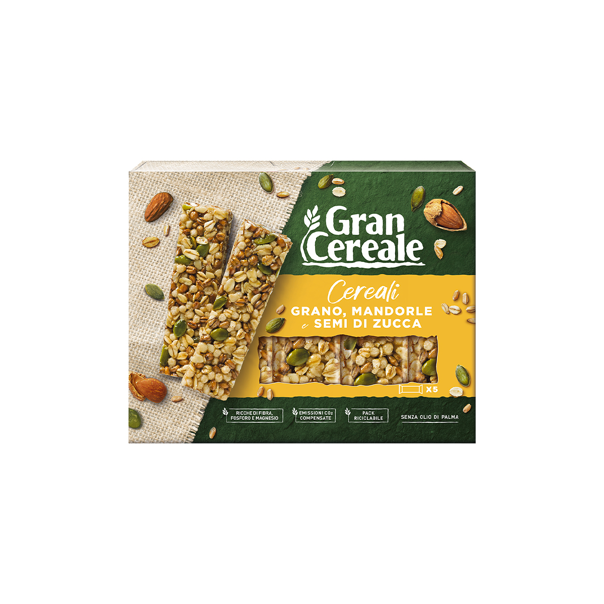 Gran Cereale 5 Barrette di Cereali Grano, Mandorle e Semi di Zucca