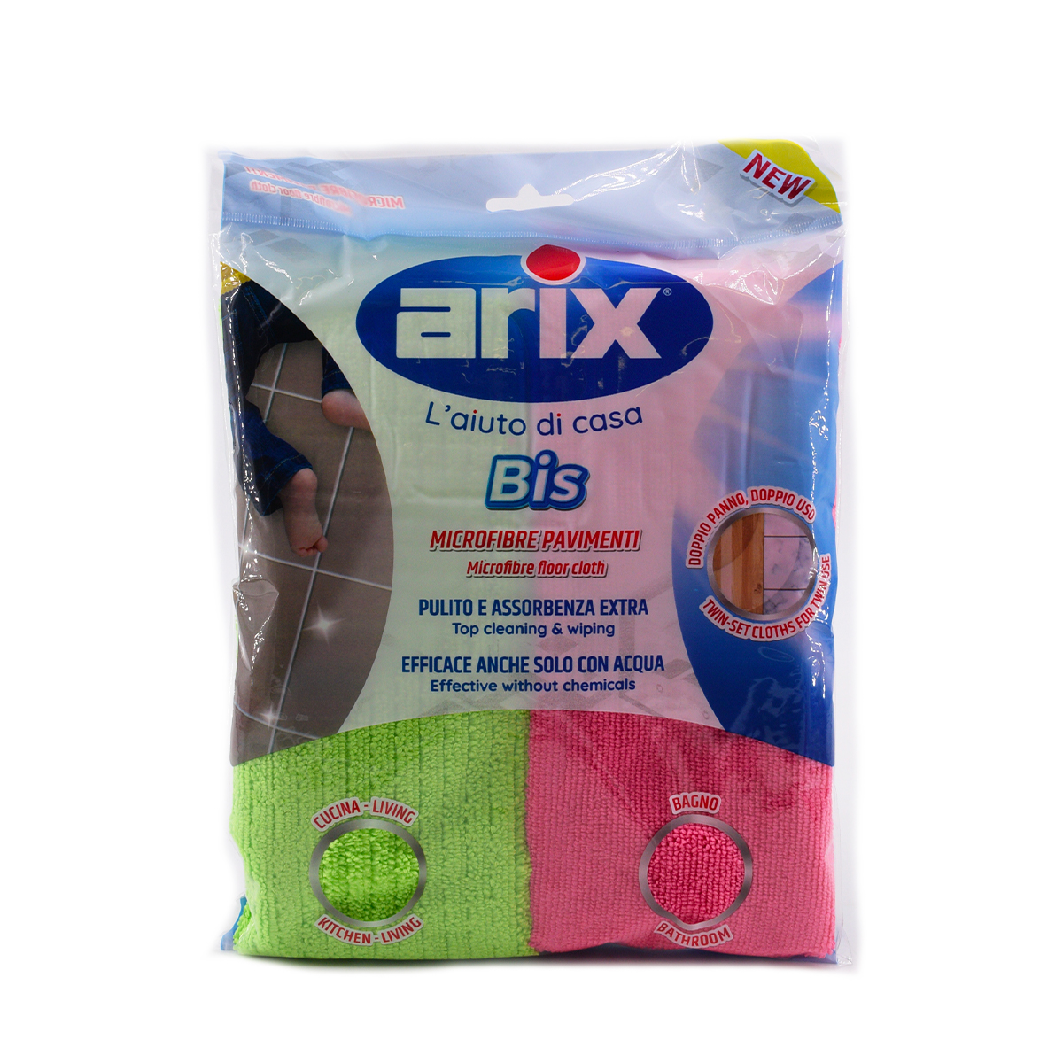 Arix Bis Panni in Microfibra Pavimenti Cucina e Bagno 2 Pezzi