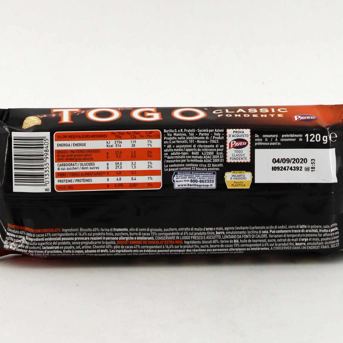 PAVESI BISCUITS TOGO CLASSIC MILK 100 G X 12 - Gusti D'Italia