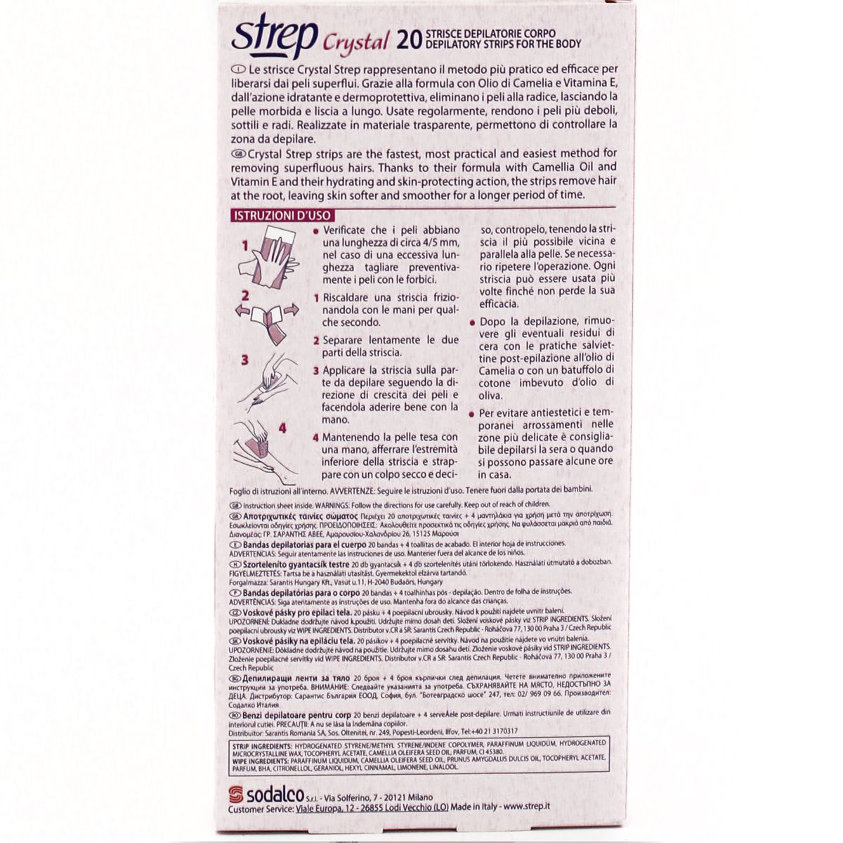 Strep Crystal, Strisce Depilatorie Corpo 4 Salviettine Post Depilazione ...